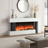 Modern White Electric Fireplace with LED Flame & Remote Control Heater