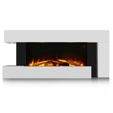 Modern White Electric Fireplace with LED Flame & Remote Control Heater