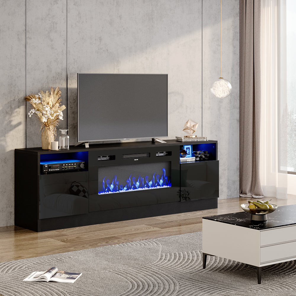 Modern Electric Fireplace TV Stand with LED Flame & Storage Electric Heater Unit