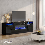 Modern Electric Fireplace TV Stand with LED Flame & Storage Electric Heater Unit