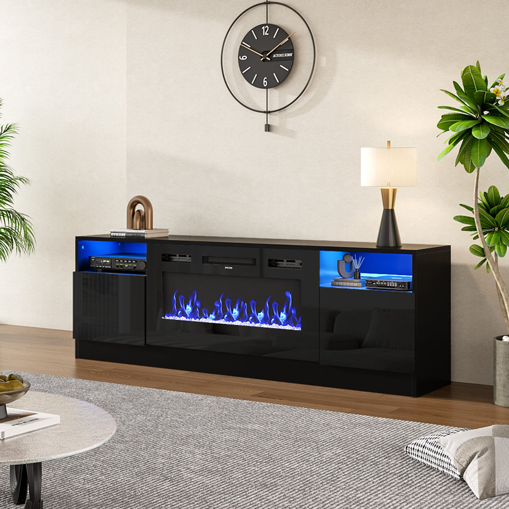 Modern Electric Fireplace TV Stand with LED Flame & Storage Electric Heater Unit