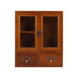 Vintage Wooden Desk Storage Organizer with Glass Doors and Drawers