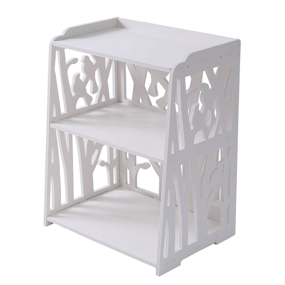 White Tree Bird Design Bedside Table Nightstand with 2 Storage Shelves