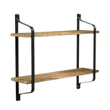 2 Tier Industrial Wall Floating Shelf Rustic Pine Wood Storage