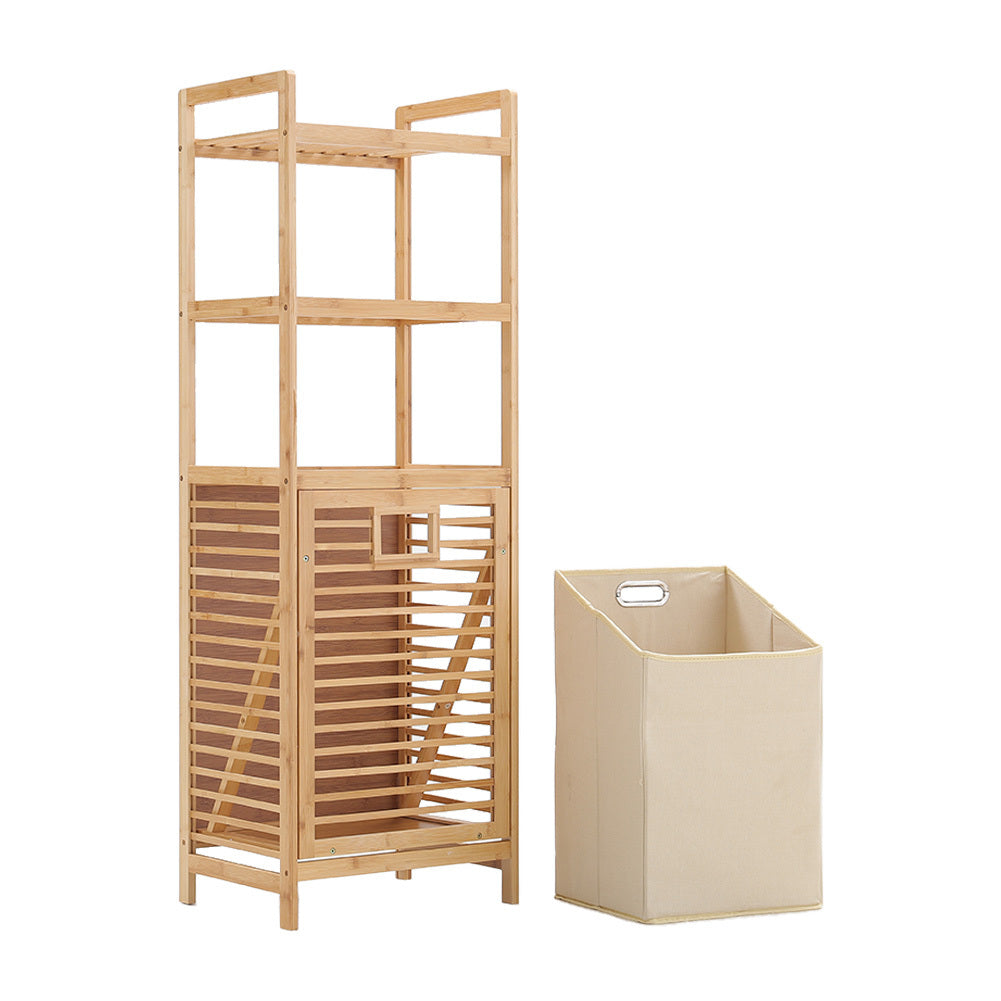 Bamboo Laundry Hamper with Shelves Large Capacity Removable Bag