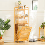 Bamboo Laundry Hamper with Shelves Large Capacity Removable Bag