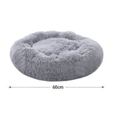 60CM Round Faux Fur Fluffy Shaggy Sheepskin Pet Bed, Light Grey