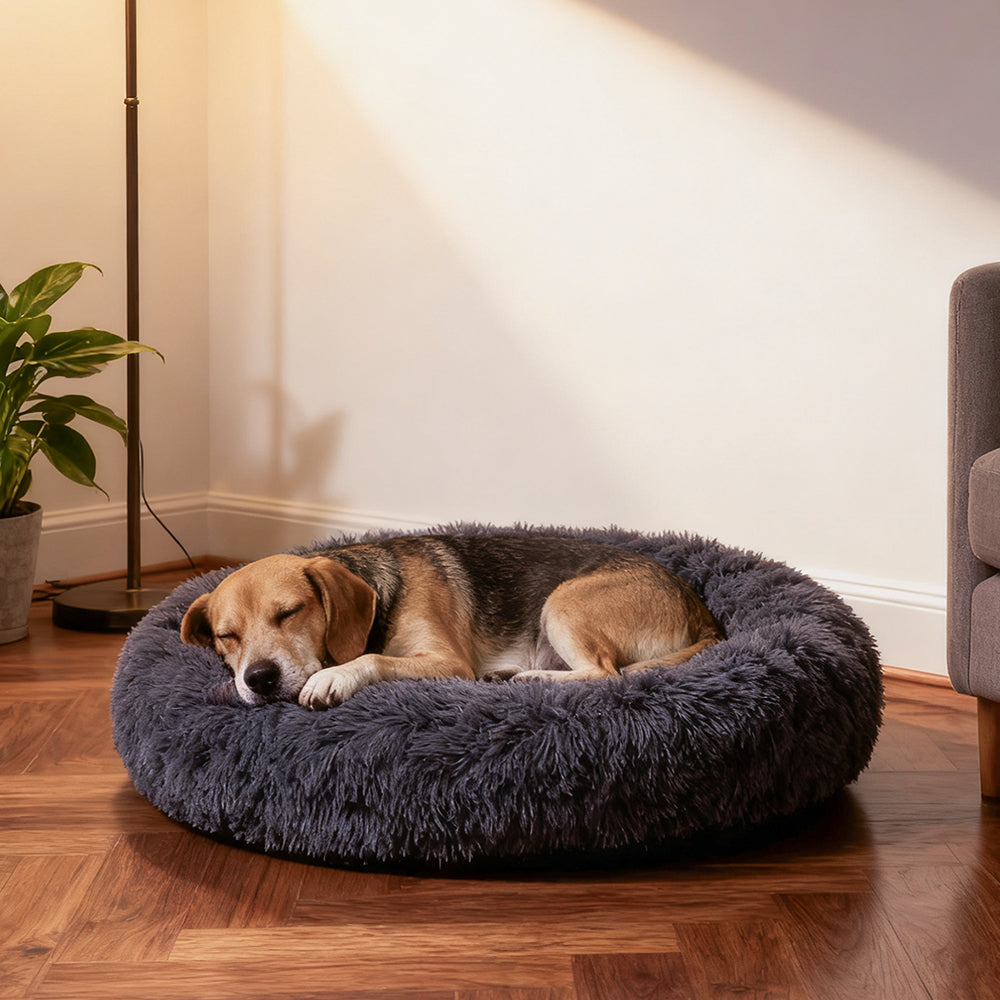 Dark Grey 50cm Round Donut Plush Dog Cuddler Bed