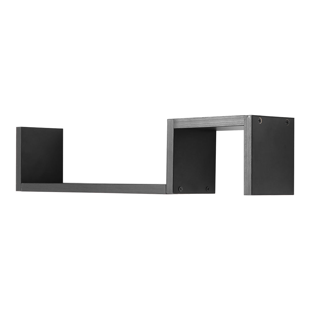 Set of 2 Black Floating Wall Shelves Modern Storage Shelves