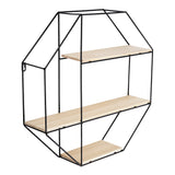 3-Tier Metal Octagonal Floating Shelf Wall Mounted Wood Shelf