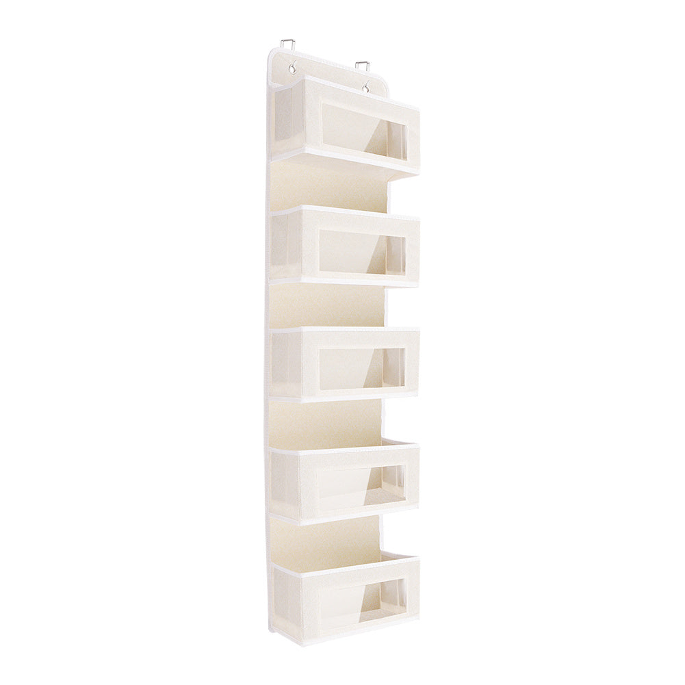 5 Pockets Foldable Non Woven Fabric Organizer Over the Door with Clear Window