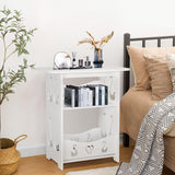 White 2 Tier Nightstand Side Table with Cutout Patterns