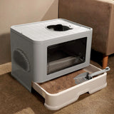Enclosed Folding Plastic Cat Litter Box with Scoop