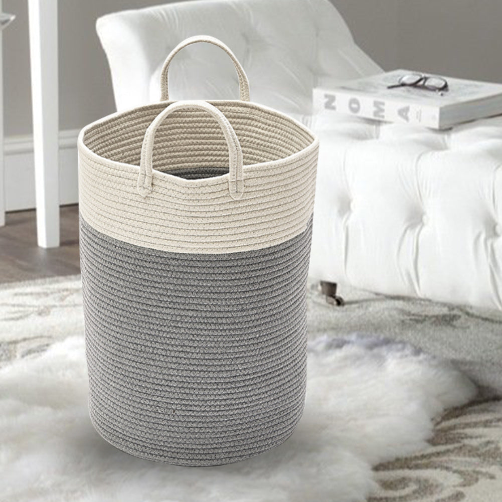 Extra-Large Cotton Laundry Basket with Pom-Pom Handles and Foldable Design