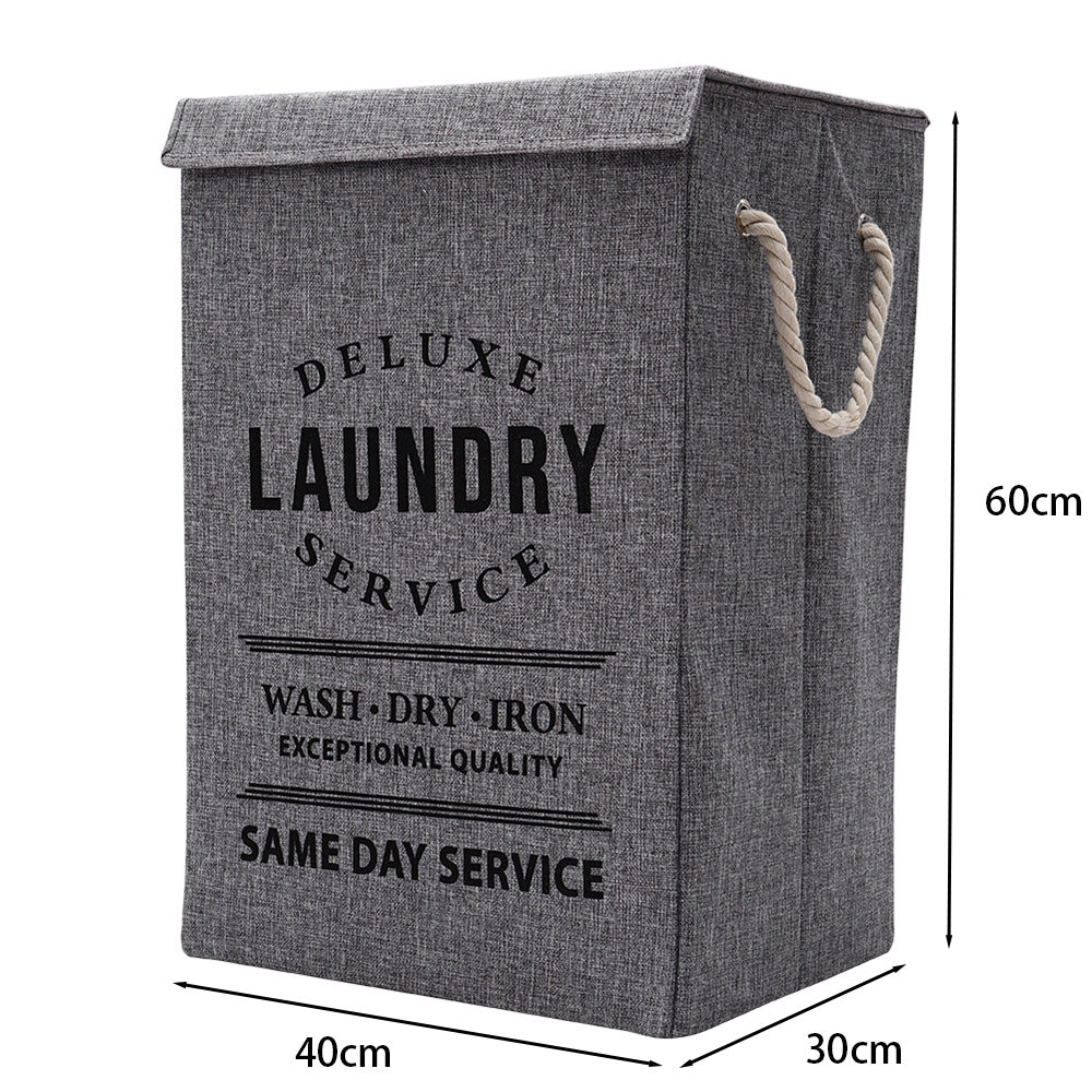 Foldable Lidded Laundry Hamper Storage Bag Linen Fabric Lightweight