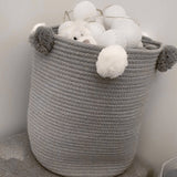 Woven Cotton Rope Storage Basket with Edge Hairball Decoration