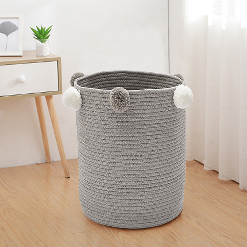 Woven Cotton Rope Storage Basket with Edge Hairball Decoration