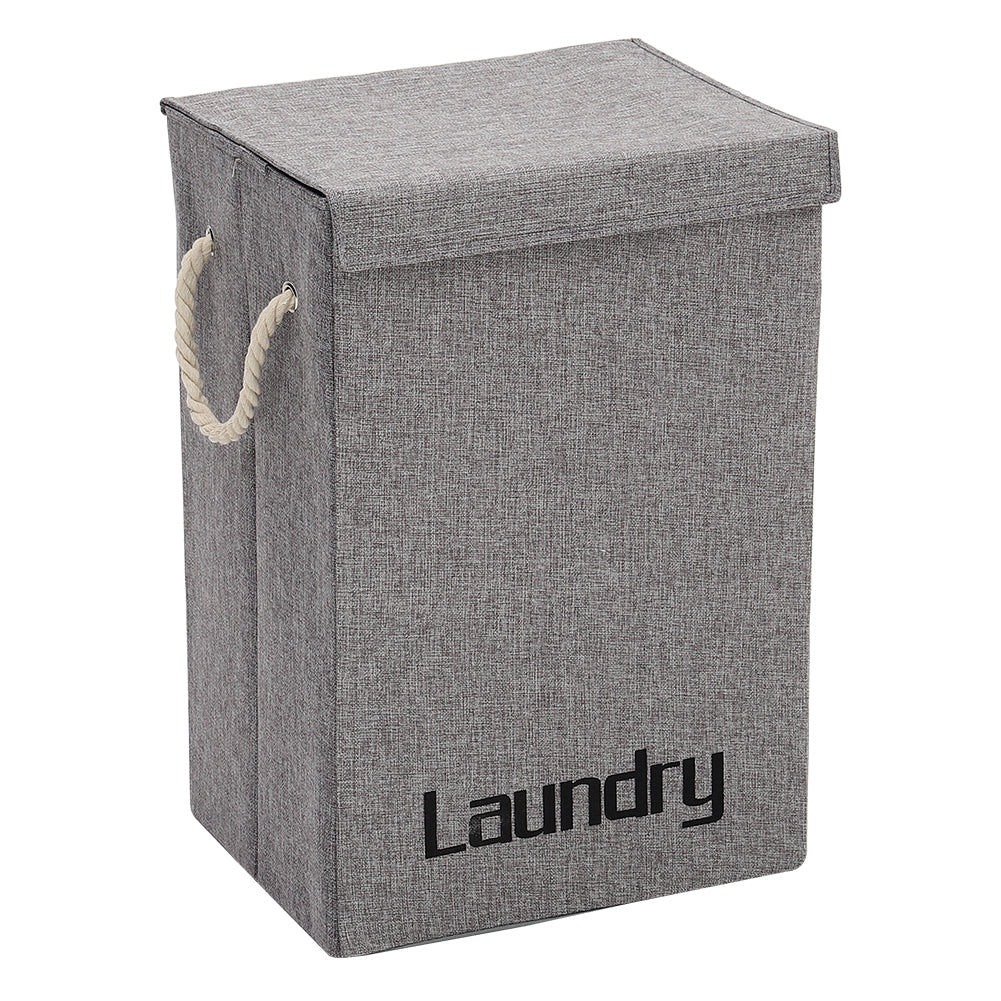Grey Foldable Linen Laundry Basket Retro Design Hemp Handles