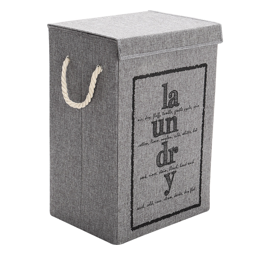 Lidded Foldable Laundry Basket Linen Fabric Grey with Handles
