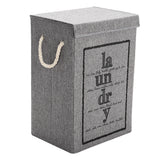 Lidded Foldable Laundry Basket Linen Fabric Grey with Handles