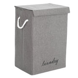 Grey Lidded Foldable Laundry Hamper Linen Fabric with Handles