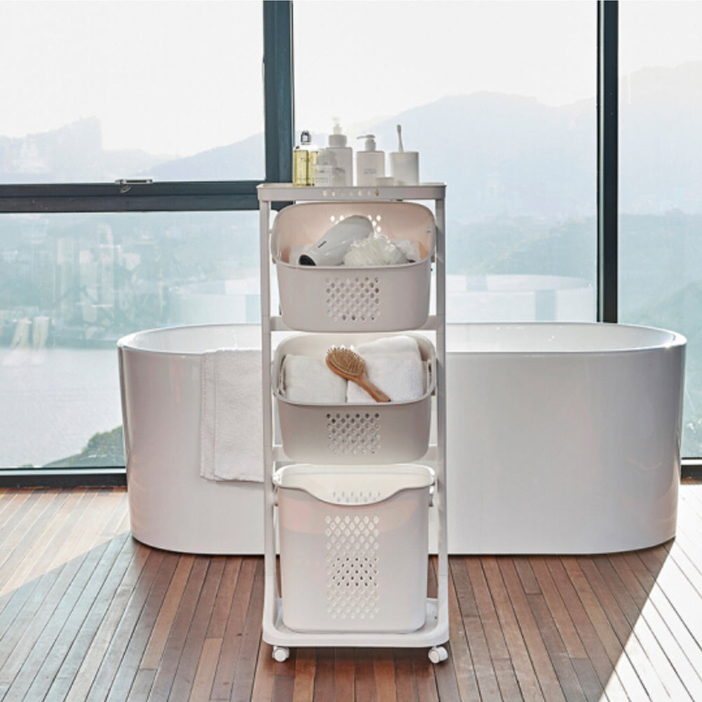 Rolling Laundry Basket with Tilted Bins and Large Capacity Storage Organizer