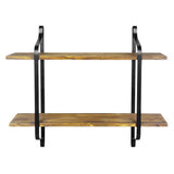 2-Tier Wall-Mounted Metal Frame Floating Shelf Wood Storage Shelf