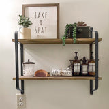 2-Tier Wall-Mounted Metal Frame Floating Shelf Wood Storage Shelf