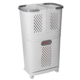 3 Section White Laundry Retractable Sorter Basket with Wheels Removable Bags