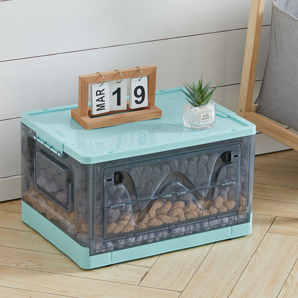 47L Durable Plastic Transparent Stackable Storage Box with Wheels Handles