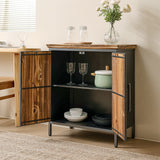 Industrial Storage Cabinet with Fir Wood and Metal Frame