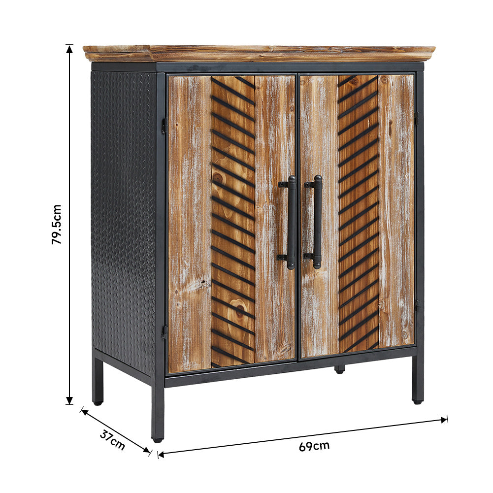 Industrial Storage Cabinet with Fir Wood and Metal Frame