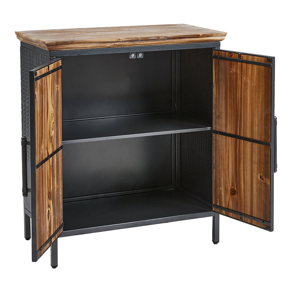 Industrial Storage Cabinet with Fir Wood and Metal Frame