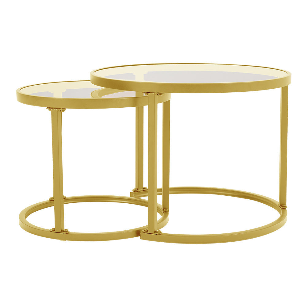 Set of 2 Modern Round Nesting Coffee Table Set with Glass Top Tables