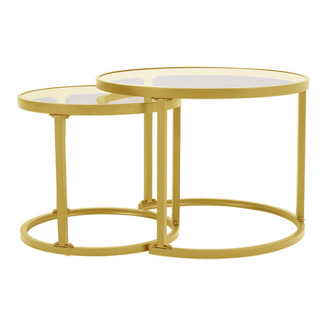 Set of 2 Modern Round Nesting Coffee Table Set with Glass Top Tables
