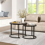 Set of 2 Modern Round Nesting Coffee Table Set with Glass Top Tables