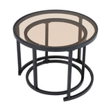 Set of 2 Modern Round Nesting Coffee Table Set with Glass Top Tables