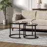 Set of 2 Modern Round Nesting Coffee Table Set with Glass Top Tables