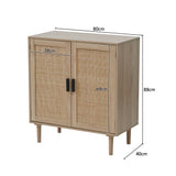 Oak Rattan Sideboard with Storage Elegant Wooden Cabinet