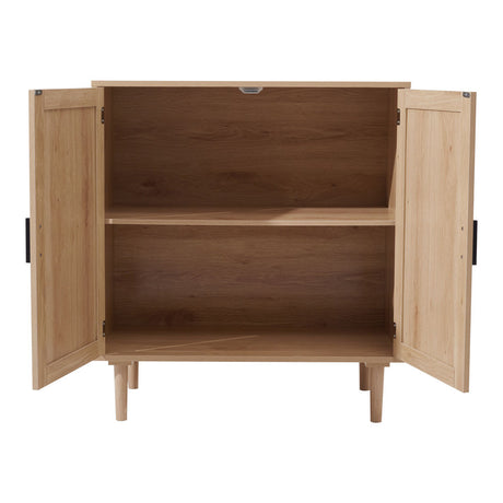 Oak Rattan Sideboard with Storage Elegant Wooden Cabinet