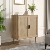 Oak Rattan Sideboard with Storage Elegant Wooden Cabinet