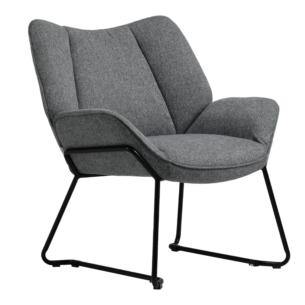 Modern Linen Armchair Comfortable Accent Chair with Metal Frame