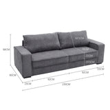 3 Seater Grey Sofa With Deep Foam Cushions Polyester Fabric