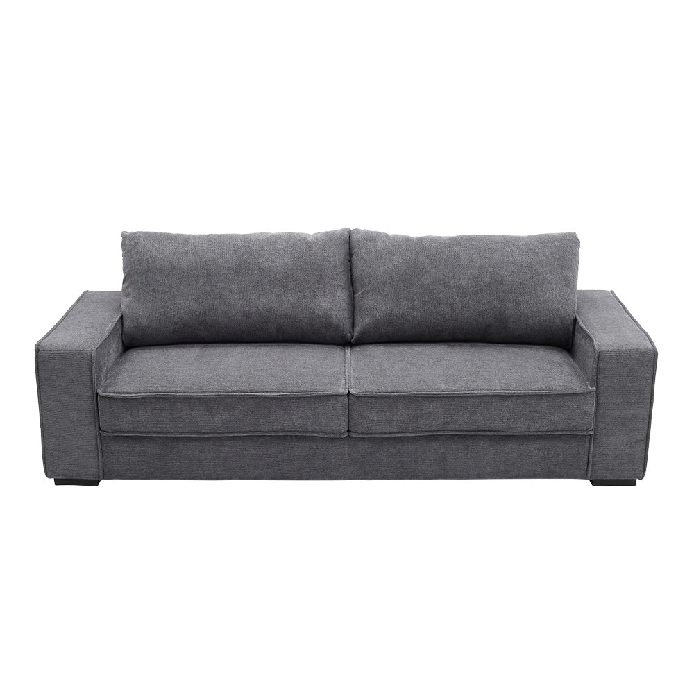 3 Seater Grey Sofa With Deep Foam Cushions Polyester Fabric
