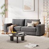 3 Seater Grey Sofa With Deep Foam Cushions Polyester Fabric