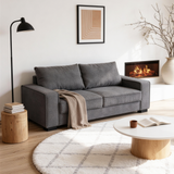 3 Seater Grey Sofa With Deep Foam Cushions Polyester Fabric