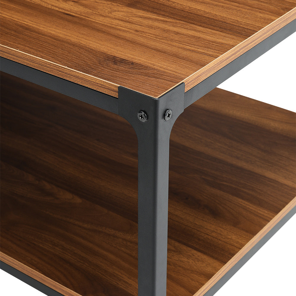 Modern Walnut Industrial Metal Frame Coffee Table with Storage Two Tier