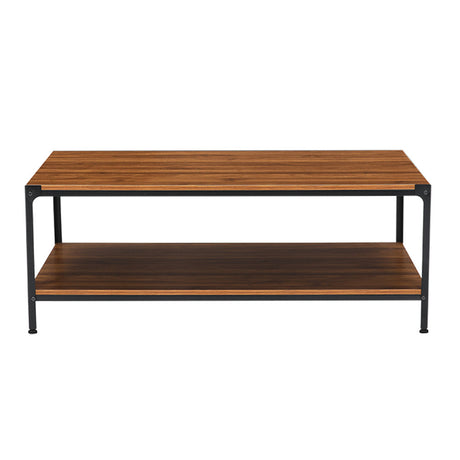Modern Walnut Industrial Metal Frame Coffee Table with Storage Two Tier