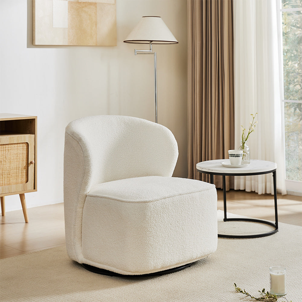 Sherpa Swivel Leisure Chair Plush Padded Seat Durable Wooden Frame