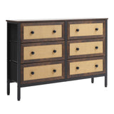 Dark Brown 6 Drawer Wooden Rustic Rattan Storage Cabinet